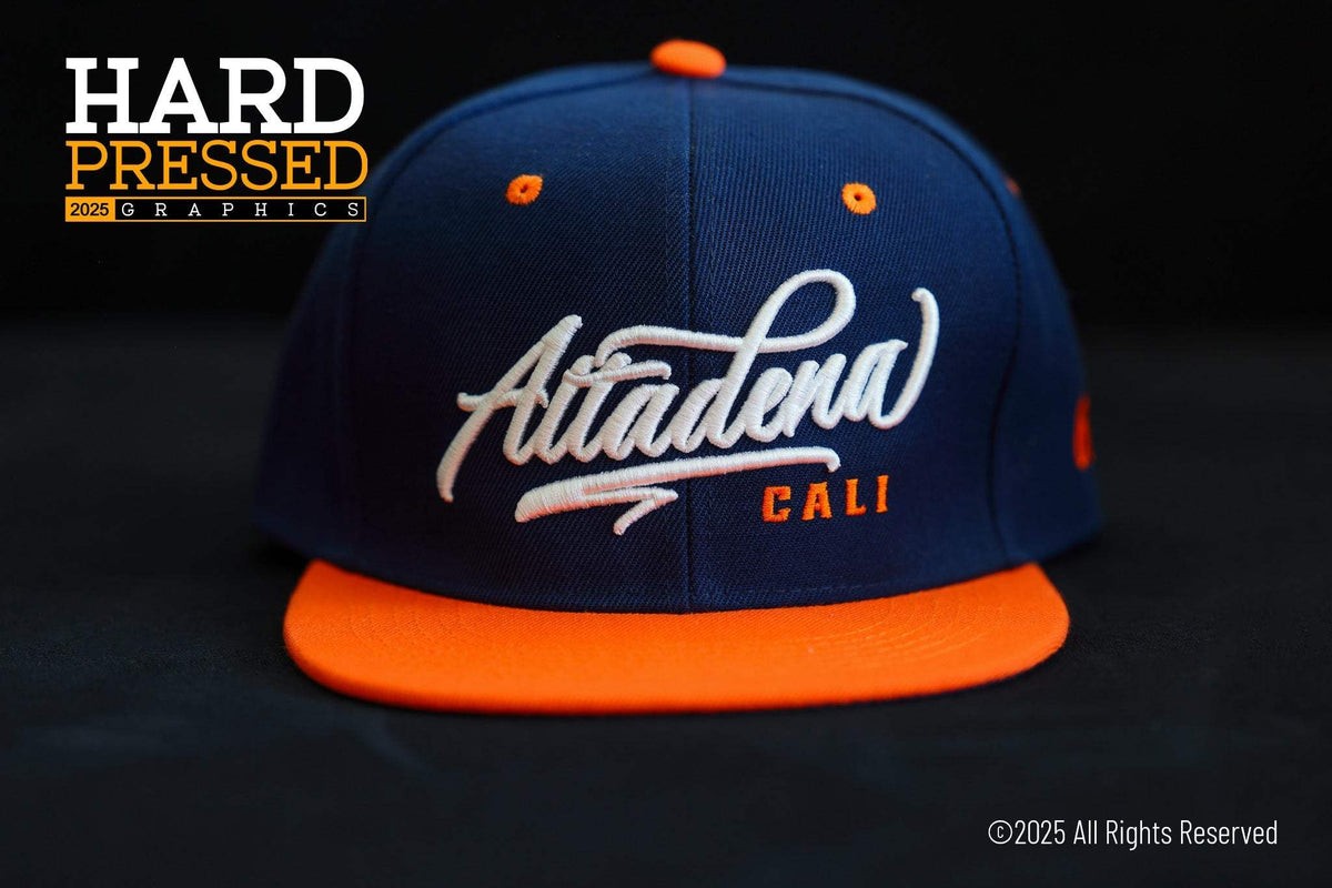 blue altadena hat with orange rim and 626 lettering
