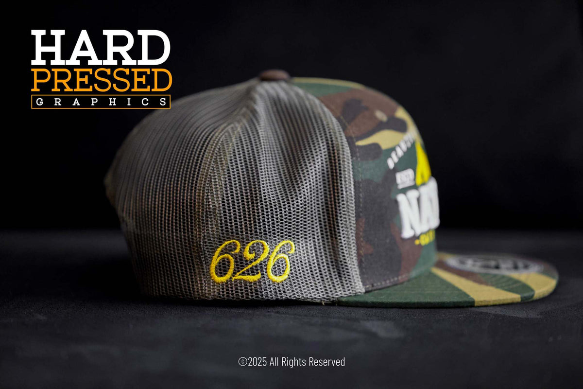 Army green camouflage Altadena native hat with mountain image