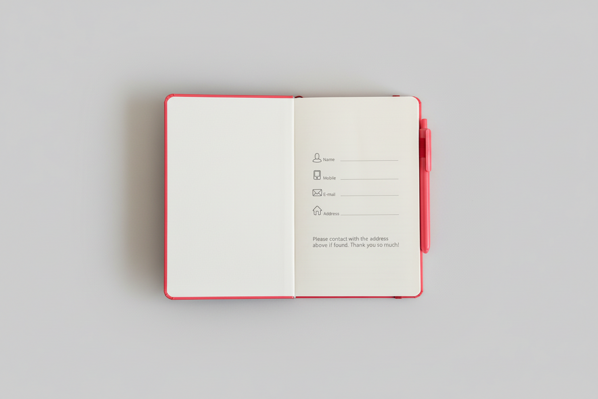 Red Altadena Rebuilding notebook with pen and construction tools