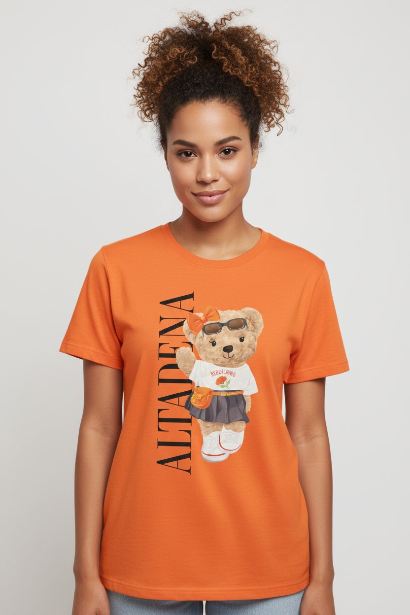 Black or orange Altadena She Bear T-shirt with fluffy bear graphic