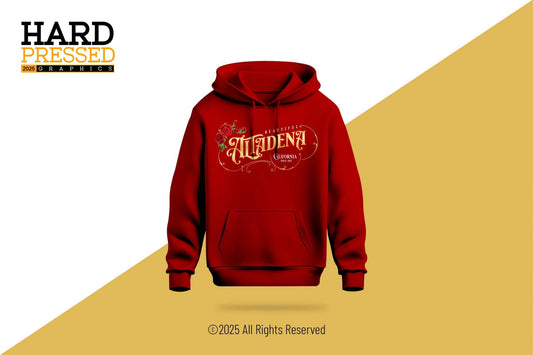 Red Beautiful Altadena hoodie with floral red roses and text