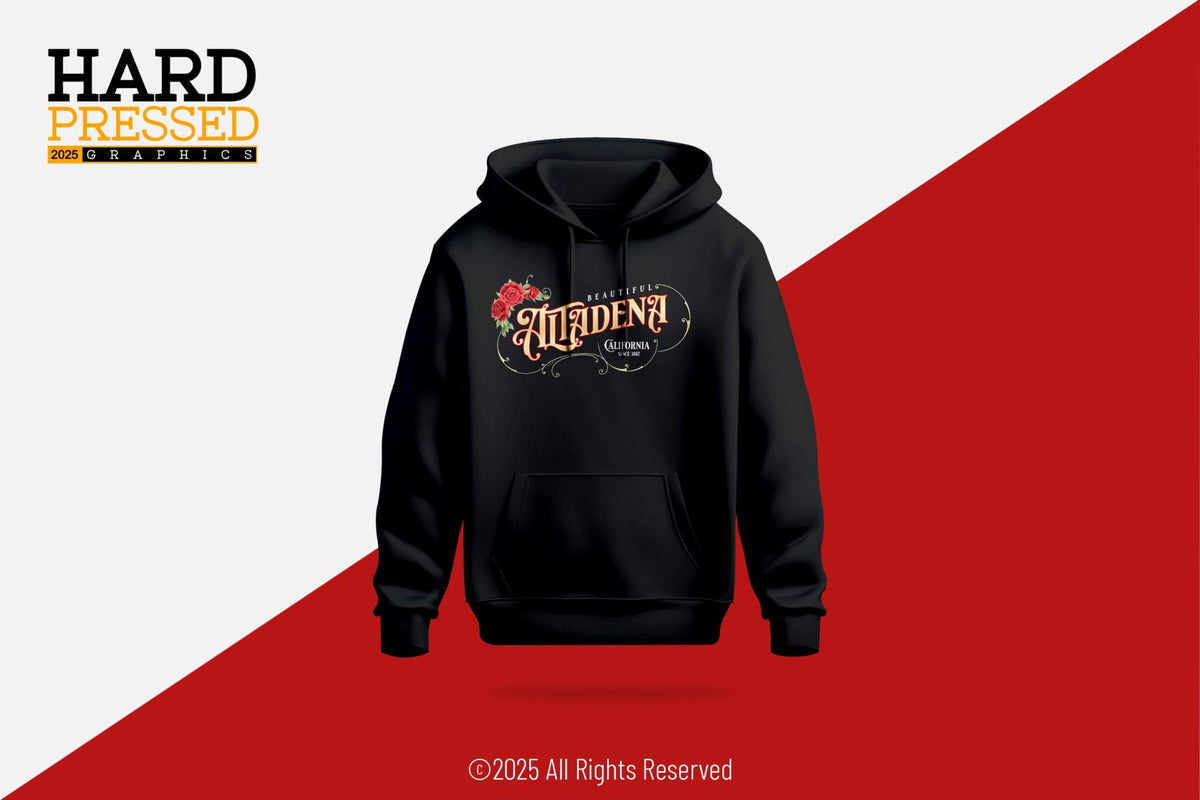 red beautiful altadena hoodie with rose design