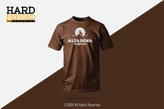 Beautiful Altadena T-shirt with moon and coyote design
