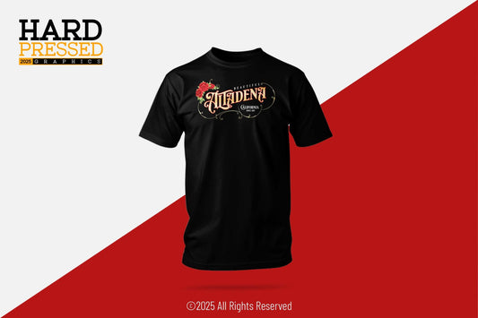 Beautiful Altadena t-shirt with red roses design