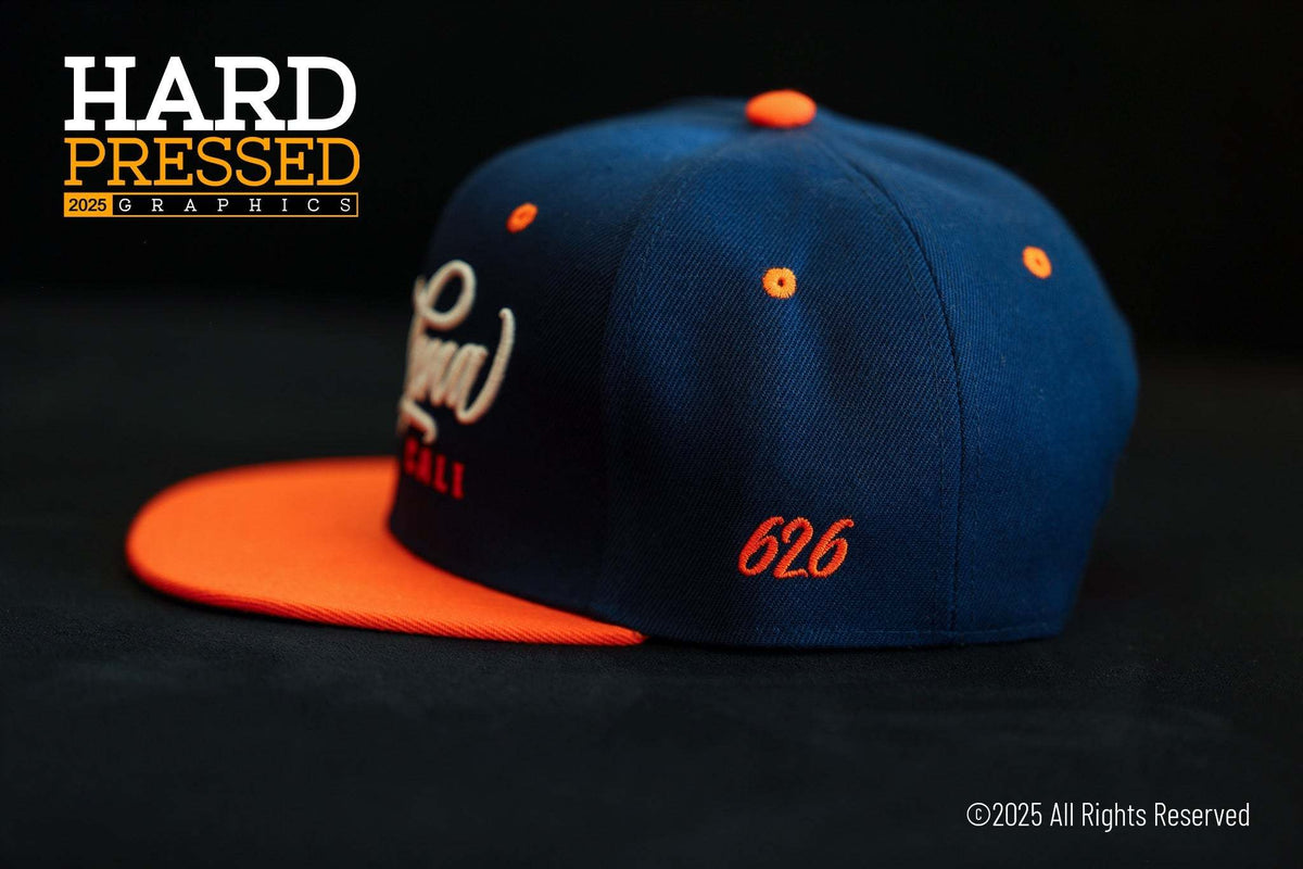 blue altadena hat with orange rim and 626 detail