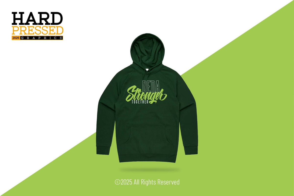 gray dena stronger hoodie with iced grape option and front text
