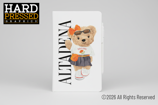 Female bear illustration on Altadena notebook with pen
