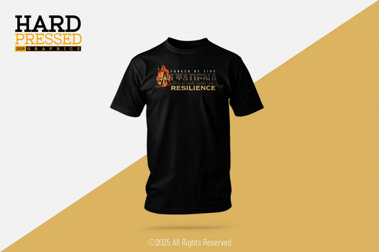 black forged by fire t-shirt with flame graphic