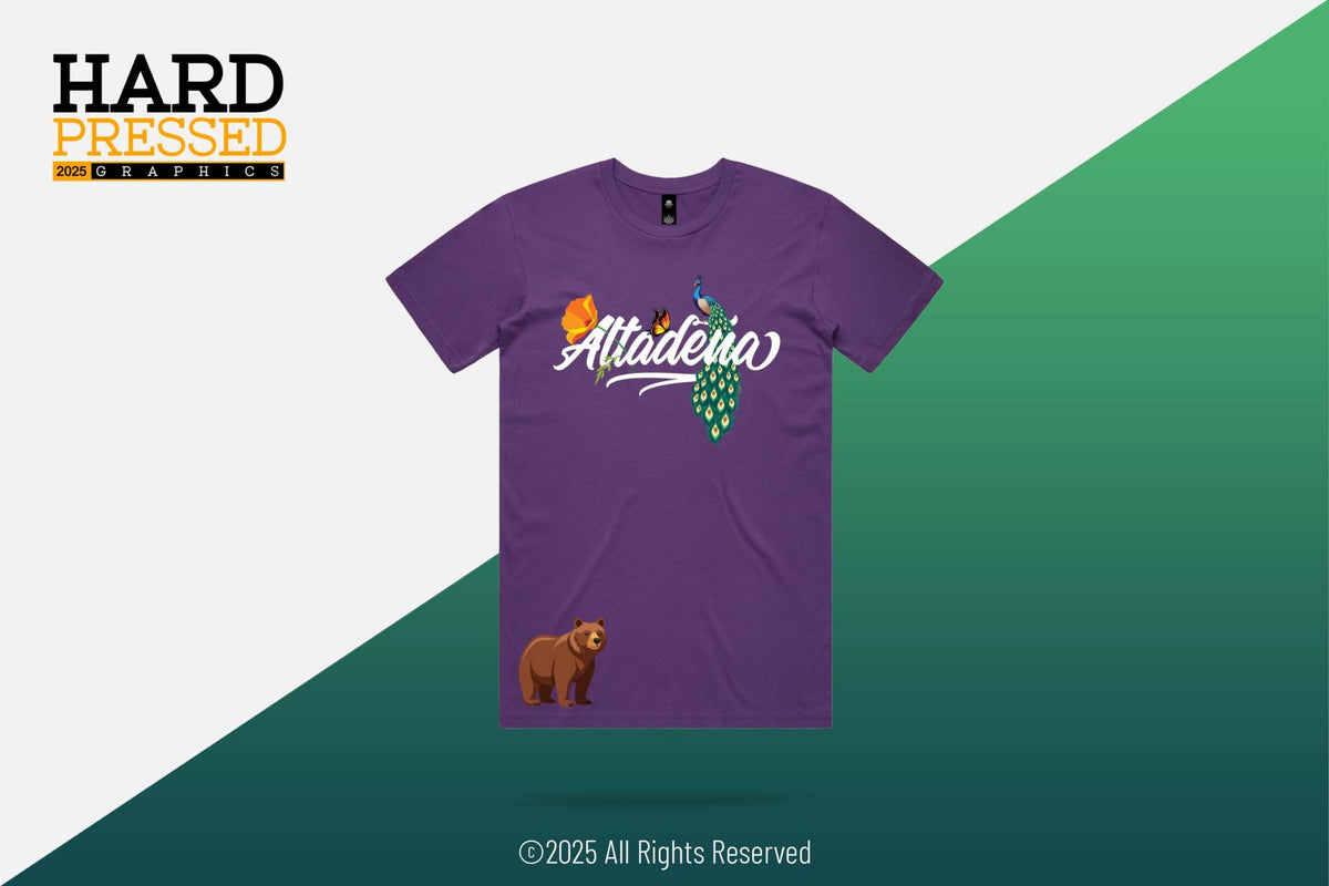 Wildlife Series T-Shirt with butterfly poppy peacock and bear design